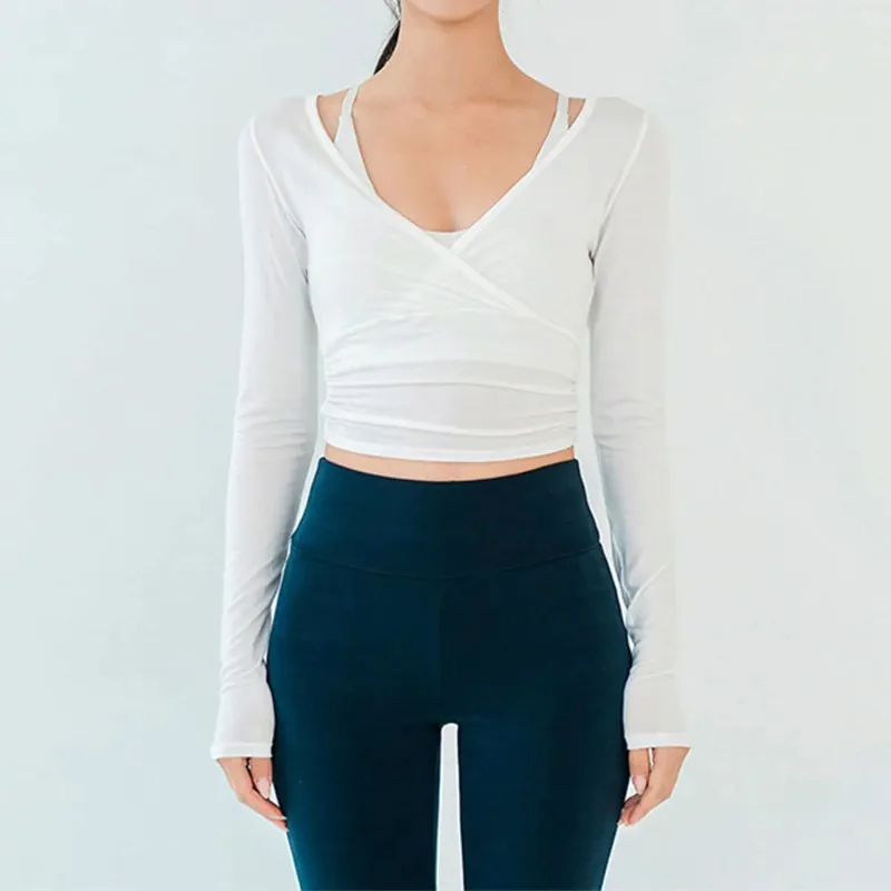 New sports T-shirt women's long sleeved V-neck slim fit breathable dance fitness top yoga suit