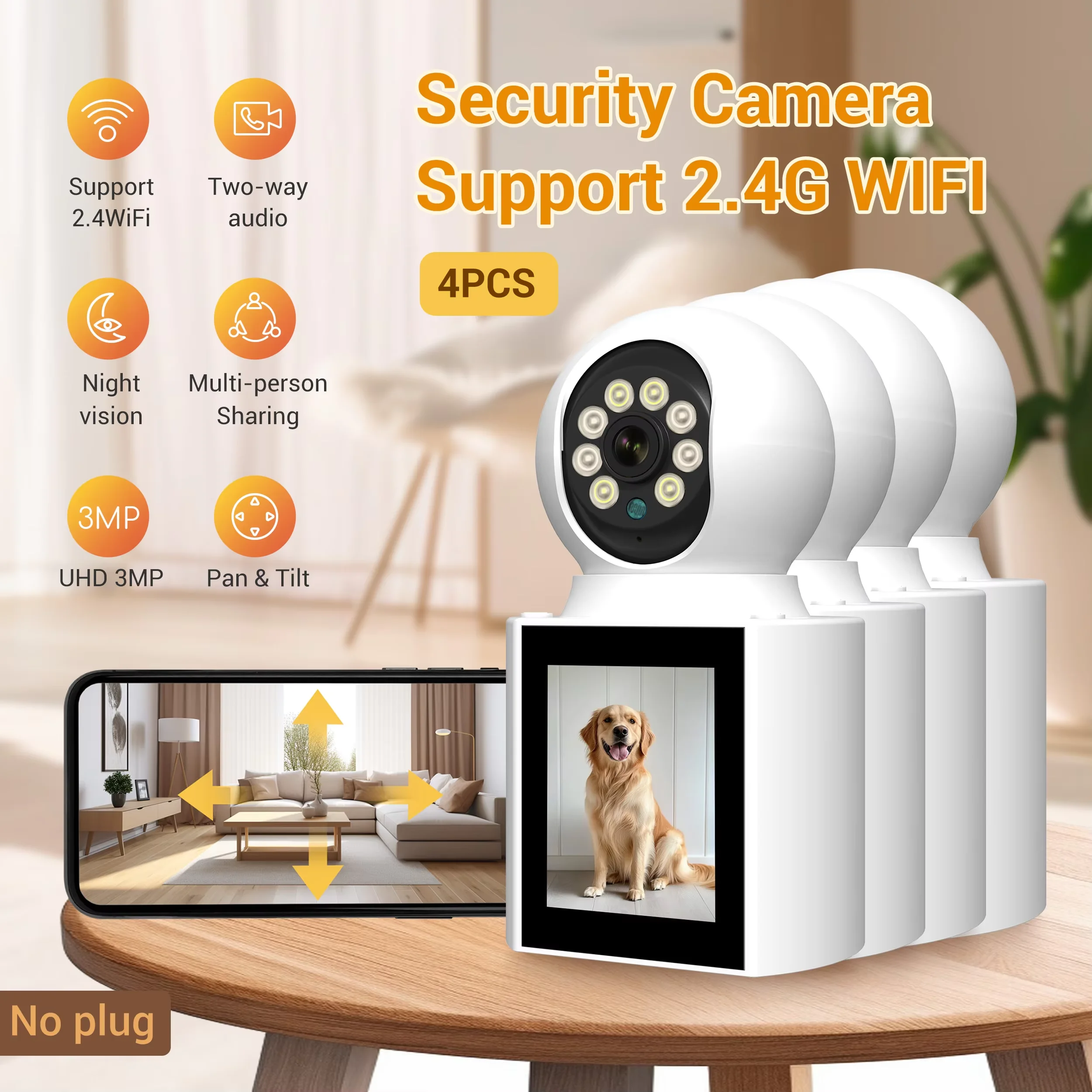 1-4PCS 2K Video Call Security Camera | WiFi Smart Indoor Baby Monitor, 360° PTZ, 2-Way Audio, Night Vision, Phone App Control