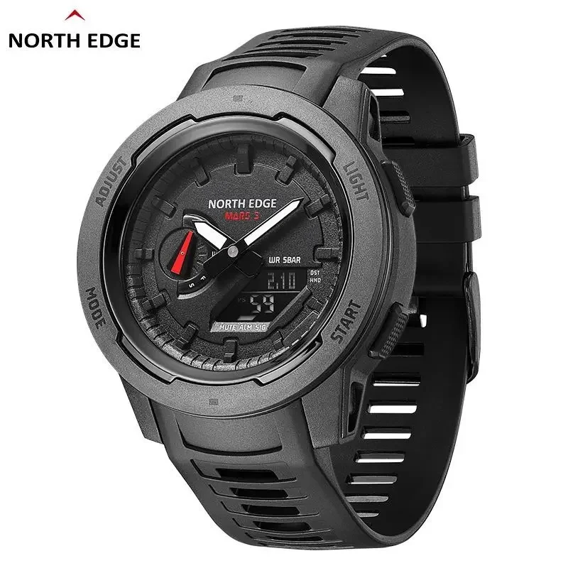 NORTH EDGE Mars3 Men's Military Watch Digital Carbon Fiber Case For Man Waterproof 50M Sports Watches World Time