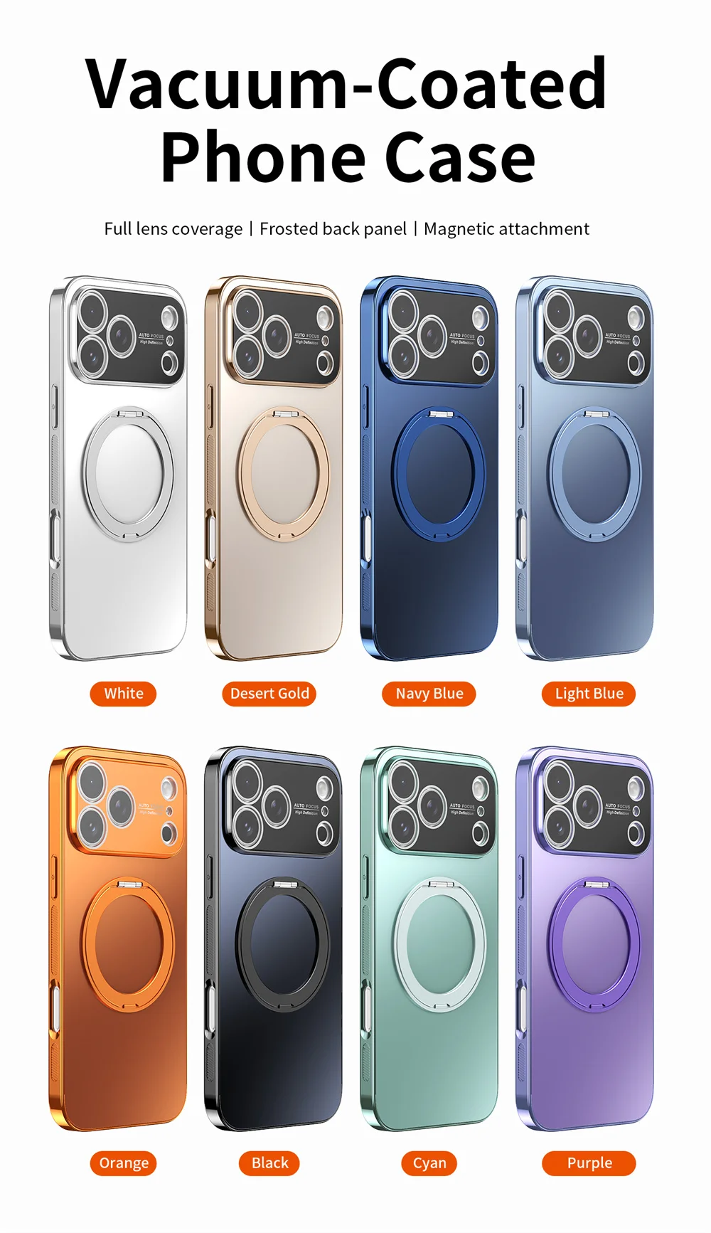 المغناطيسي المغناطيس حلقة الدورية للطي حامل جراب هاتف آيفون 17 16 15 14 13 برو ماكس الهواء عدسة حماية بلون غطاء