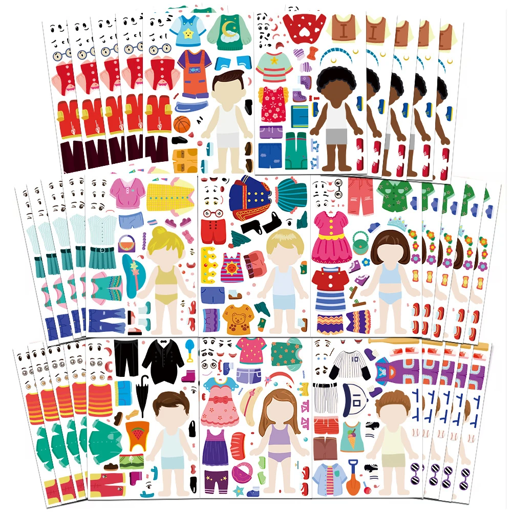 

8/16sheets Children Creative DIY Puzzle Stickers Cute Character Dress Up Assemble Jigsaw Decals Game Kid Birthday Party Gift Toy