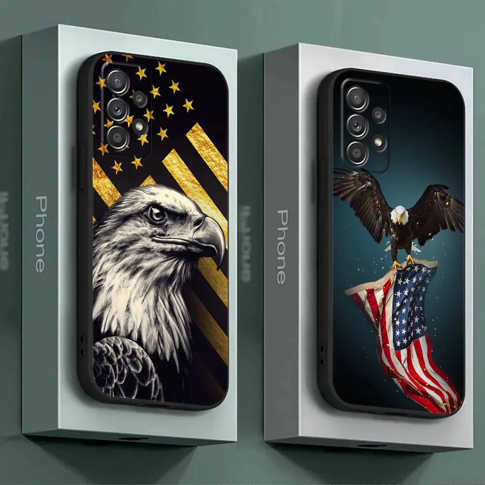 For Samsung Galaxy A55 Case A54 A52S A53 A51 A34 A35 A33 A32 A50 A72 A71 A30 A7 A9 2018 Cases Soft Cover American USA Flag Eagle