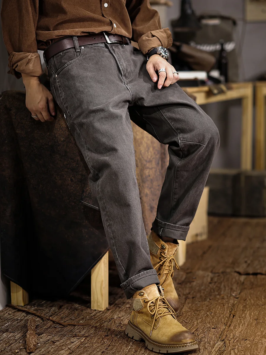 

Высококачественные мужские повседневные прямые джинсы, свободная посадка, американская рабочая одежда, осень-зима, тяжелая модная городская хлопковая джинсовая одежда