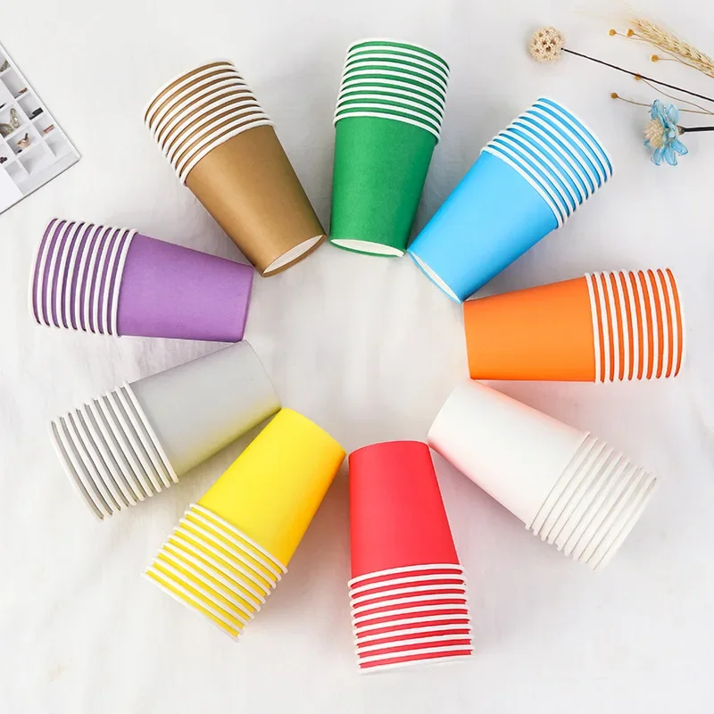 Pure Colour Party Disposable Paper Cups Juice Cup DIY Decoration Baby Shower Kids Birthday Wedding Picnic Tableware Supply