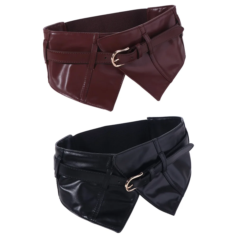 Fashion Adjustable Elastic Cummerbunds Solid Color Elastic Wide Belt PU Leather Slimming Waist Corset Dress