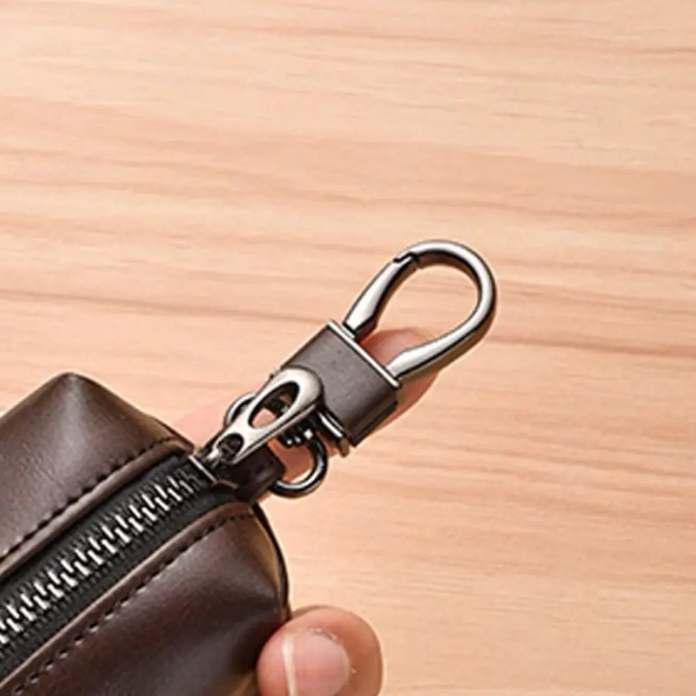 Portable Leather Key Pouch Bag Multifunctional Double Zipper Coin Purse Large-Capacity Car Key Bag Men Women