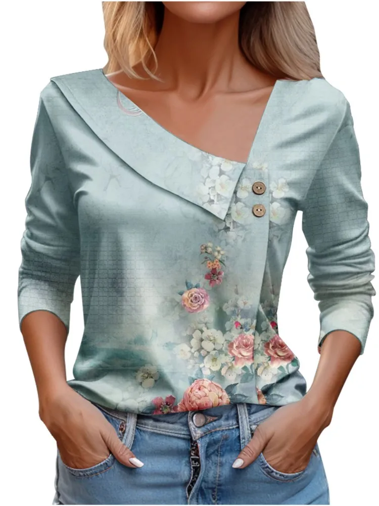 

Floral Top Women Fashion Long Sleeve T Shirts Y2k Pulovers Elegant Shirts And Blouses Autumn Aesthetic Youthful Woman Clothes