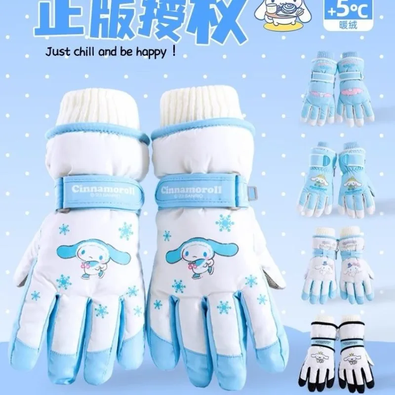 Sanrio Cinnamoroll Anime Cartoon Innovative Ski Cycling Kawaii Outdoor Thickened Warm Gloves Soft Plush Winter Snow Cute Gloves