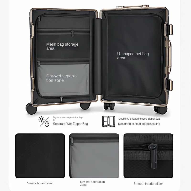 New Aluminium-Frame Trolley Suitcase 20-28 Inch Large-Capacity Combination Lock Carry-On Luggage with Multi-Directional Wheels