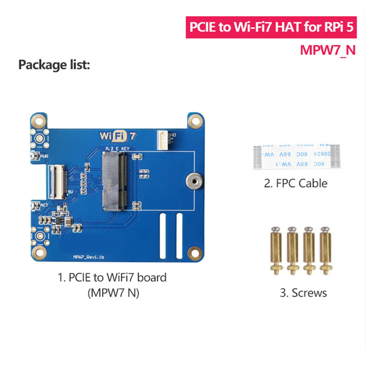 GFR5-MPW7N для модуля Raspberry Pi 5 PCIE — M.2 E-Key WiFi7