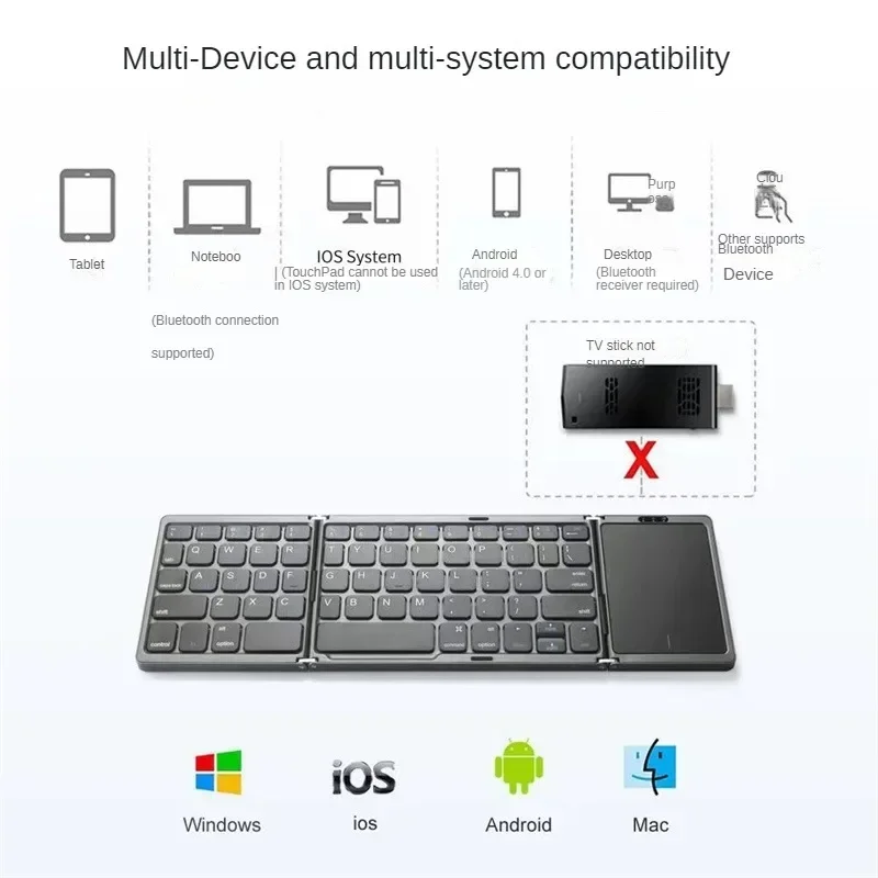 Imagem -06 - Teclado Dobrável sem Fio com Touchpad Mini Recarregável Bluetooth Tablet Telefone