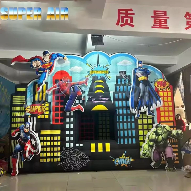 Cabina de fotos inflable negra con logotipo de personaje de dibujos animados personalizado para decoración de piezas de diversión