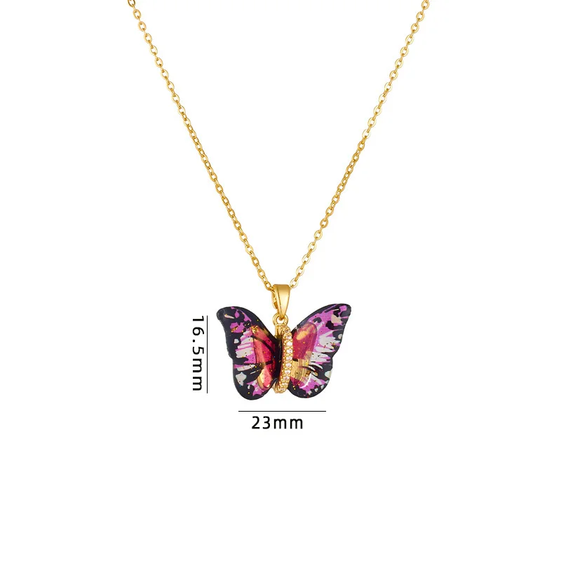 Titanium Steel Necklace Popular for Women Drop Glue Color Butterfly Shape Pendant Collarbone chain accessories Fashion Jewelry