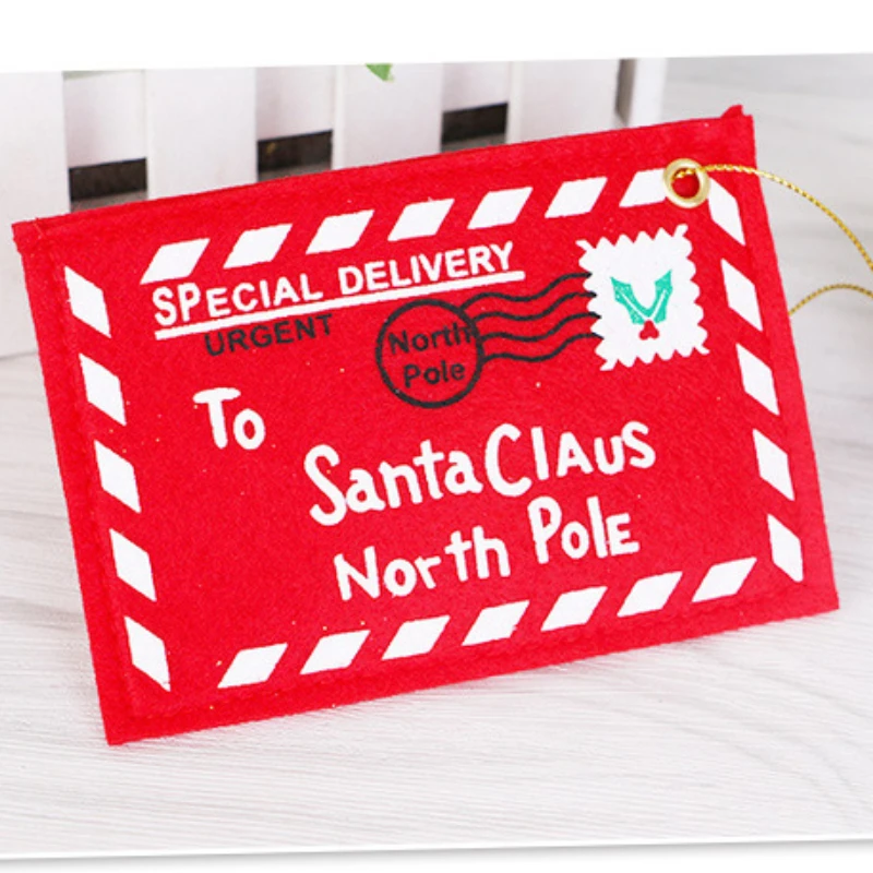 

Santa Claus Envelope Red Felt Non-Woven Letter Embroidered Envelopes for Christmas Tree Hanging Card Candy Gifts Bags Home Decor