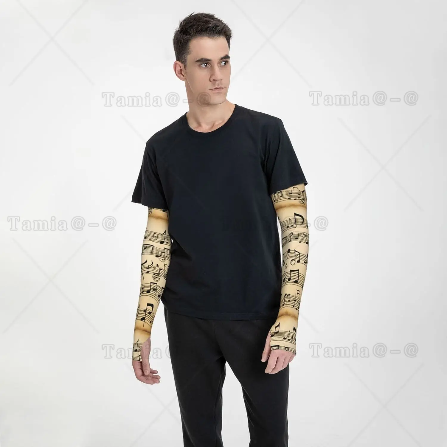 Musical Notes Print Adult Cooling Arm Cover Unisex Fit for Sunlight Exposure and Outdoor Activities Black One Size