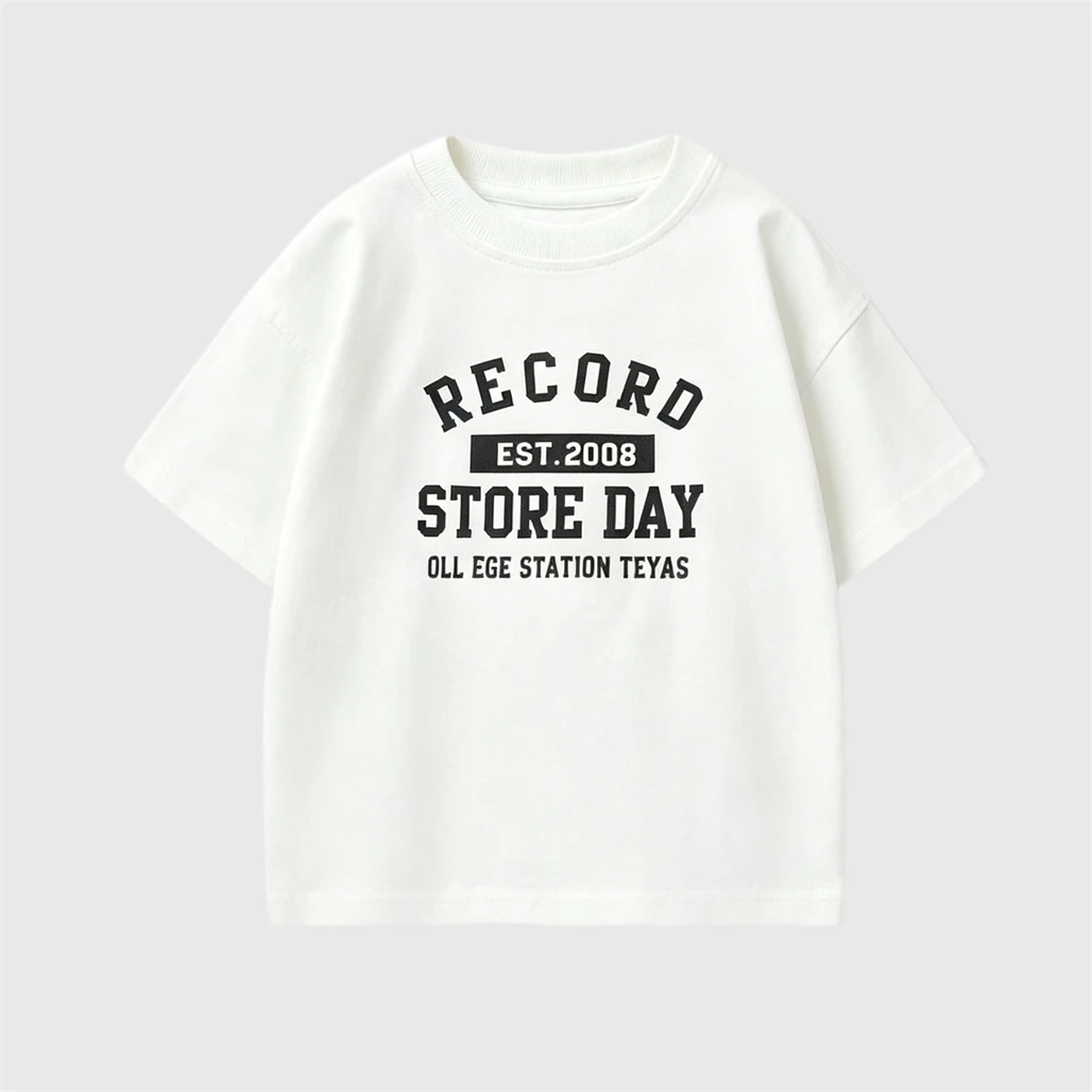 Letter T Shirt For Boys And Girls New Design Round Neck Bottoming Shirt Simple Versatile Tops Children Gray Brown White Tees