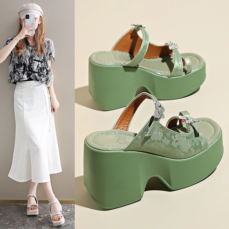 Ultra-high heel wedge slippers women's national style versatile increase summer new beach sandals