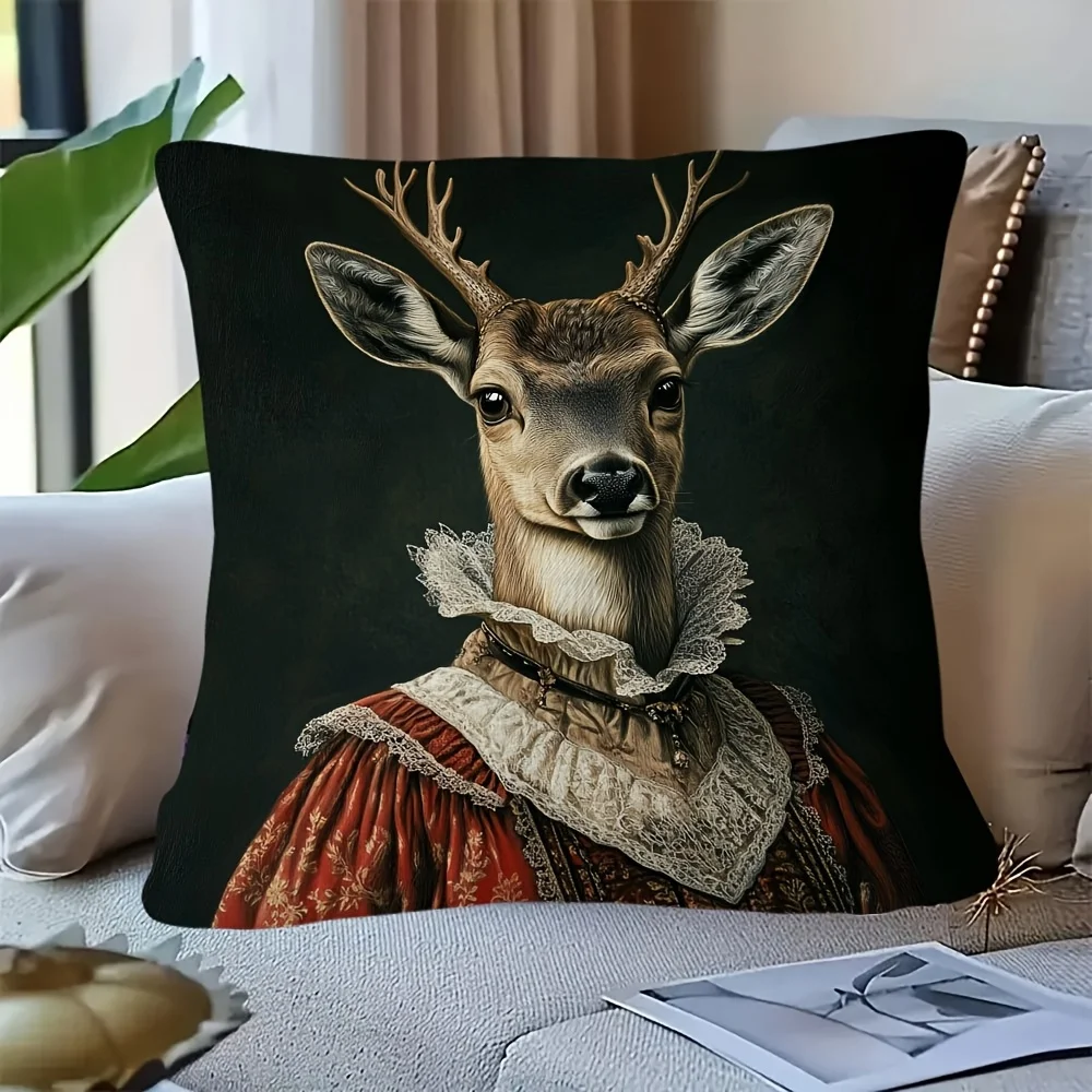 Woodland Deer Portrait Pillowcase Throw Cushion Animal Art Decor Rustic Wildlife Style Accent Pillow for Living Room Bedroom Hom