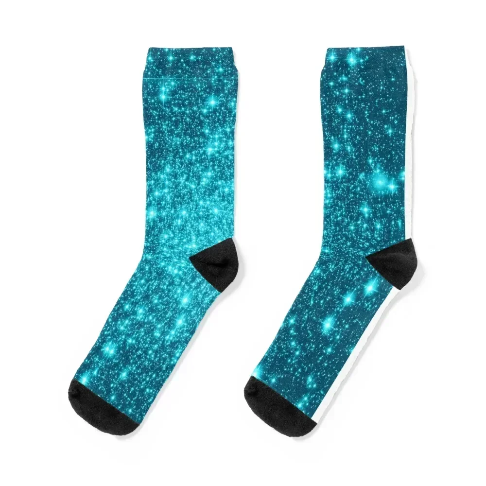 

Galaxy Sparkle Stars Turquoise Socks cute sports and leisure funny gift summer Socks Women's Men's