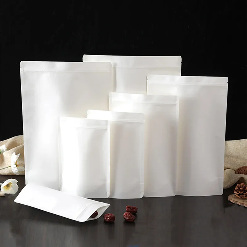 

50PCS White Paper + PE Inlay Ziplock Packaging Bag Resealable Snack Sugar Spice Cereals Tea Nuts Electronics Storage Pouches