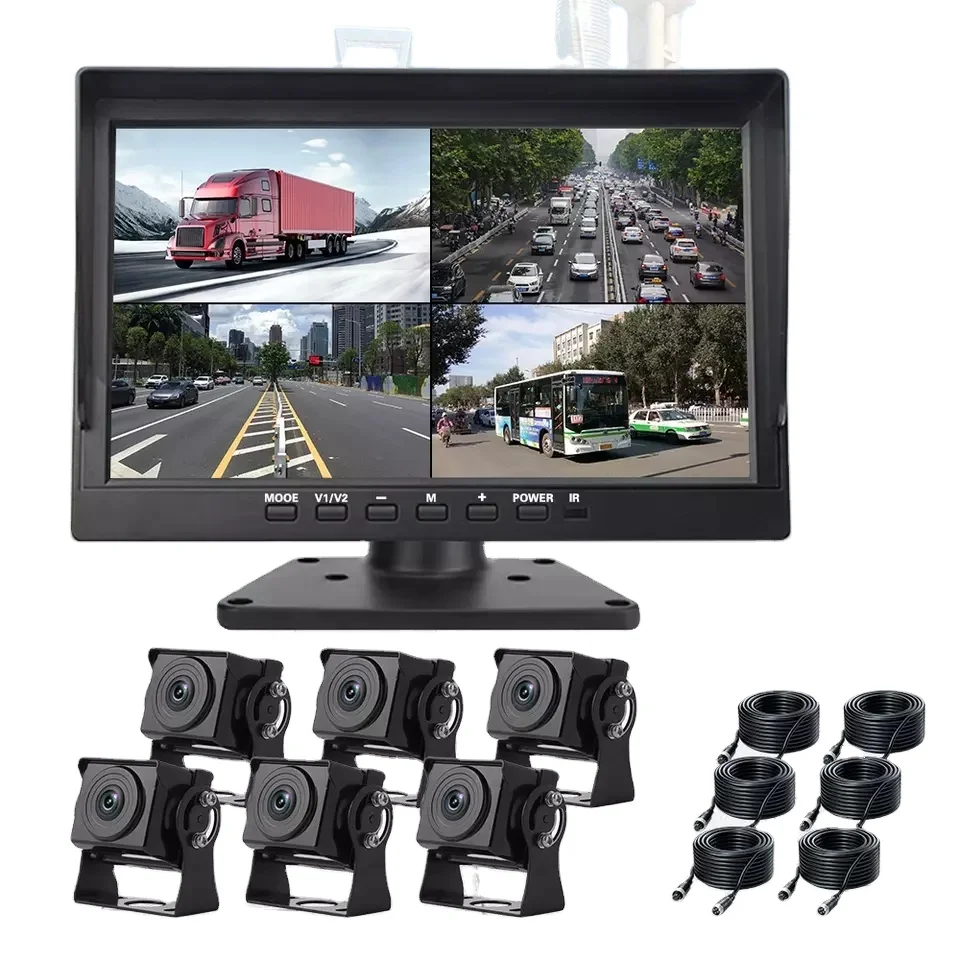 10.1 Inch Car Display with 6 AHD Cameras Rearview Reversing Camera Monitor 1080P Backup Camera System with Dash Cam Function