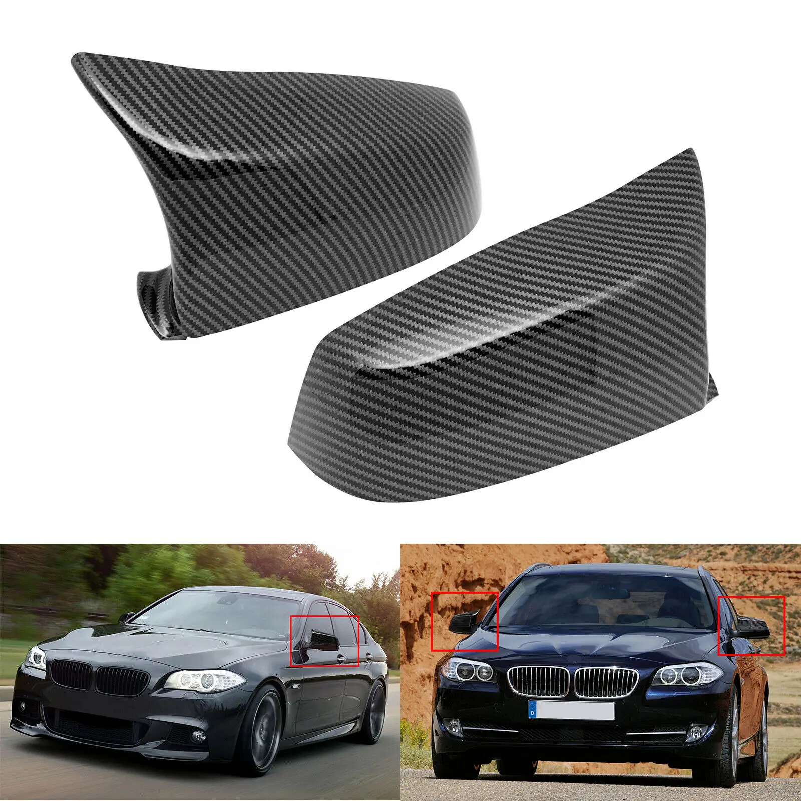 

ANGRONG For BMW E60 E61 F10 F11 F12 Carbon Fiber Style Wing Rearview Mirror Cover Caps