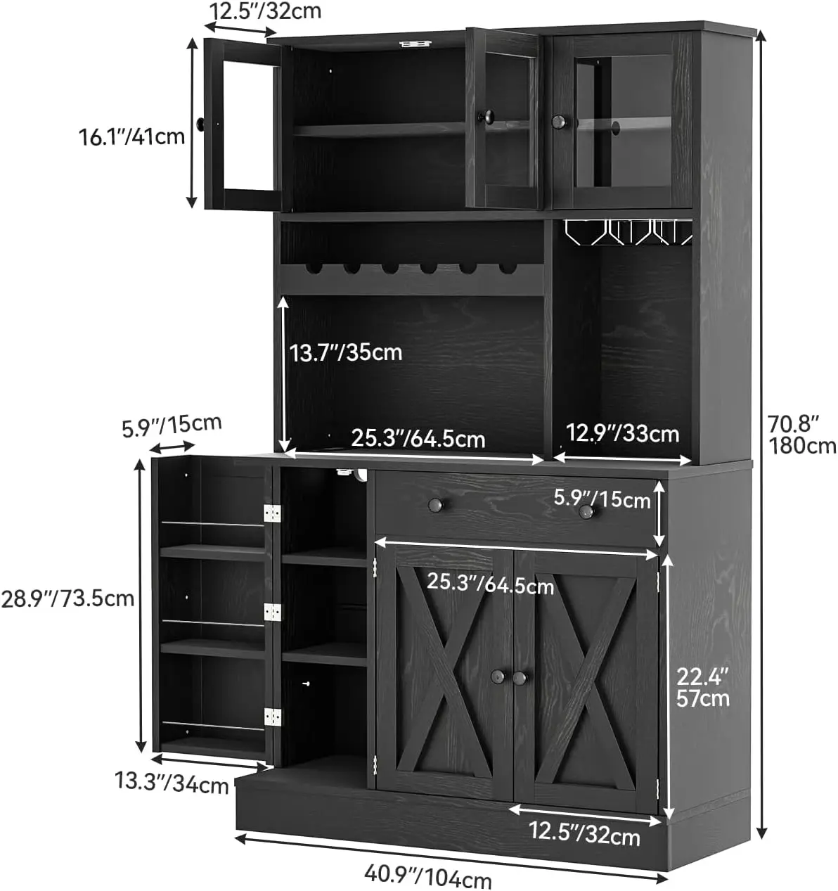 Kitchen Pantry Cabinet with Drawer & Doors, 71''H Tall Kitchen Cabinet with Power Outlet, Buffet Cabinet with Goblet Holder & Wi