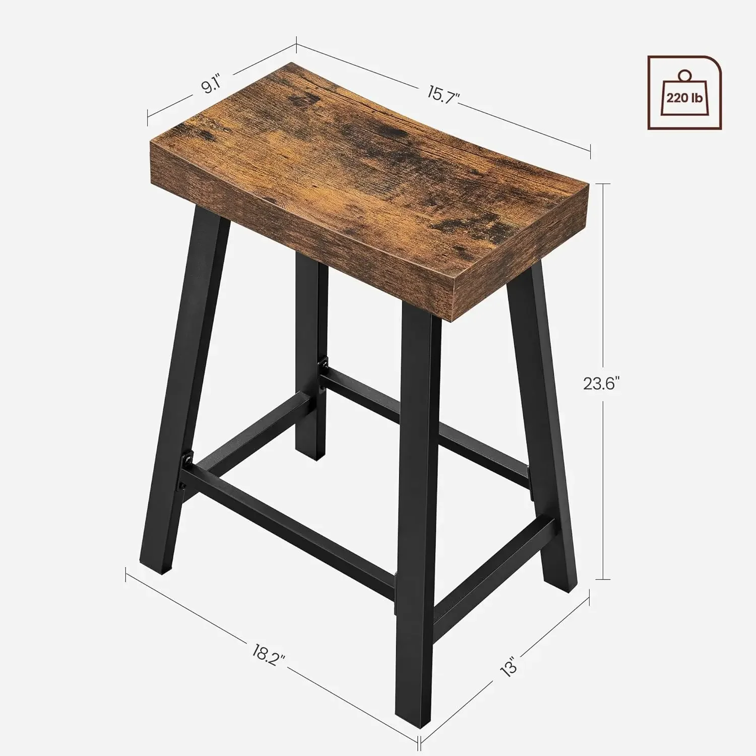 Bar Stools, Set of 2 Bar Chairs, Kitchen Breakfast Bar Stools with Footrest, 23.6 Inches High, Industrial in Living Room