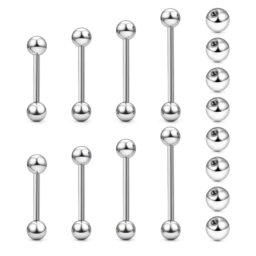 16G 14G Nipple Tongue Rings Stainless Steel Straight Barbells Piercing Jewelry Short Long Bar Bridge Piercings 12/14/16/18mm