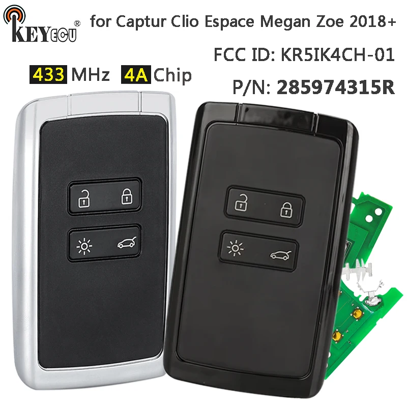 

KEYECU 285974315R 434MHz NCF29XM 4A Chip KR5IK4CH-01 Keyless-Go Smart Remote Key for Renault Captur Clio Espace Megan Zoe 2018+