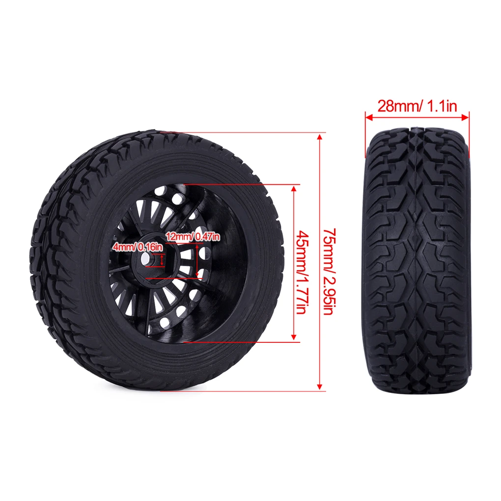 4pcs Plastic Glued Rubber Tire Wheels Rim for 1/10 1/14 1/16 RC Car TAMIYA TT01 TT02 HSP Wltoys 144001 94122 94123 Part