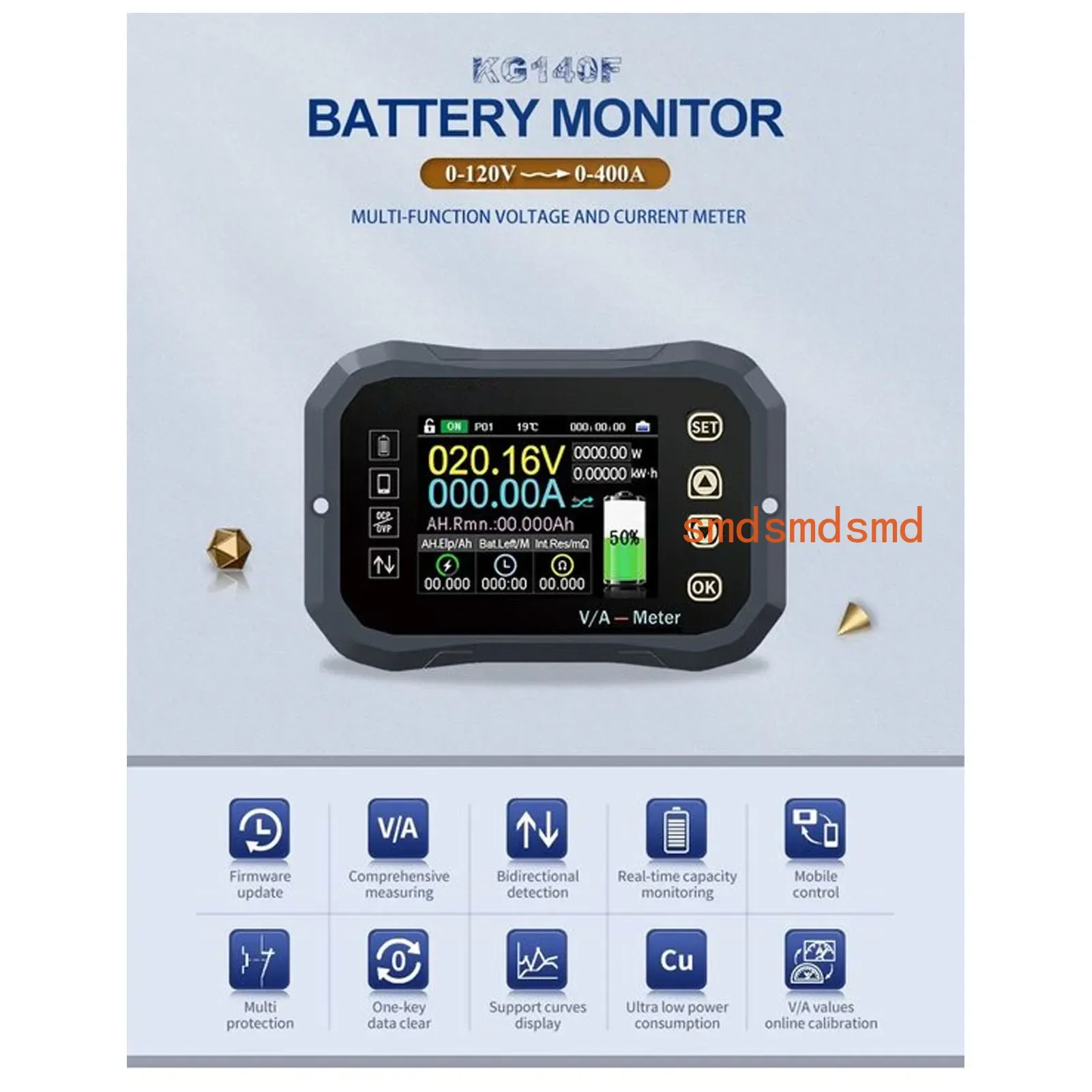 KG140F 400A Battery Monitor with Shunt 0‑120V Voltage Current Meter Support APP Control Capacity Coulomb Meter Battery Tester