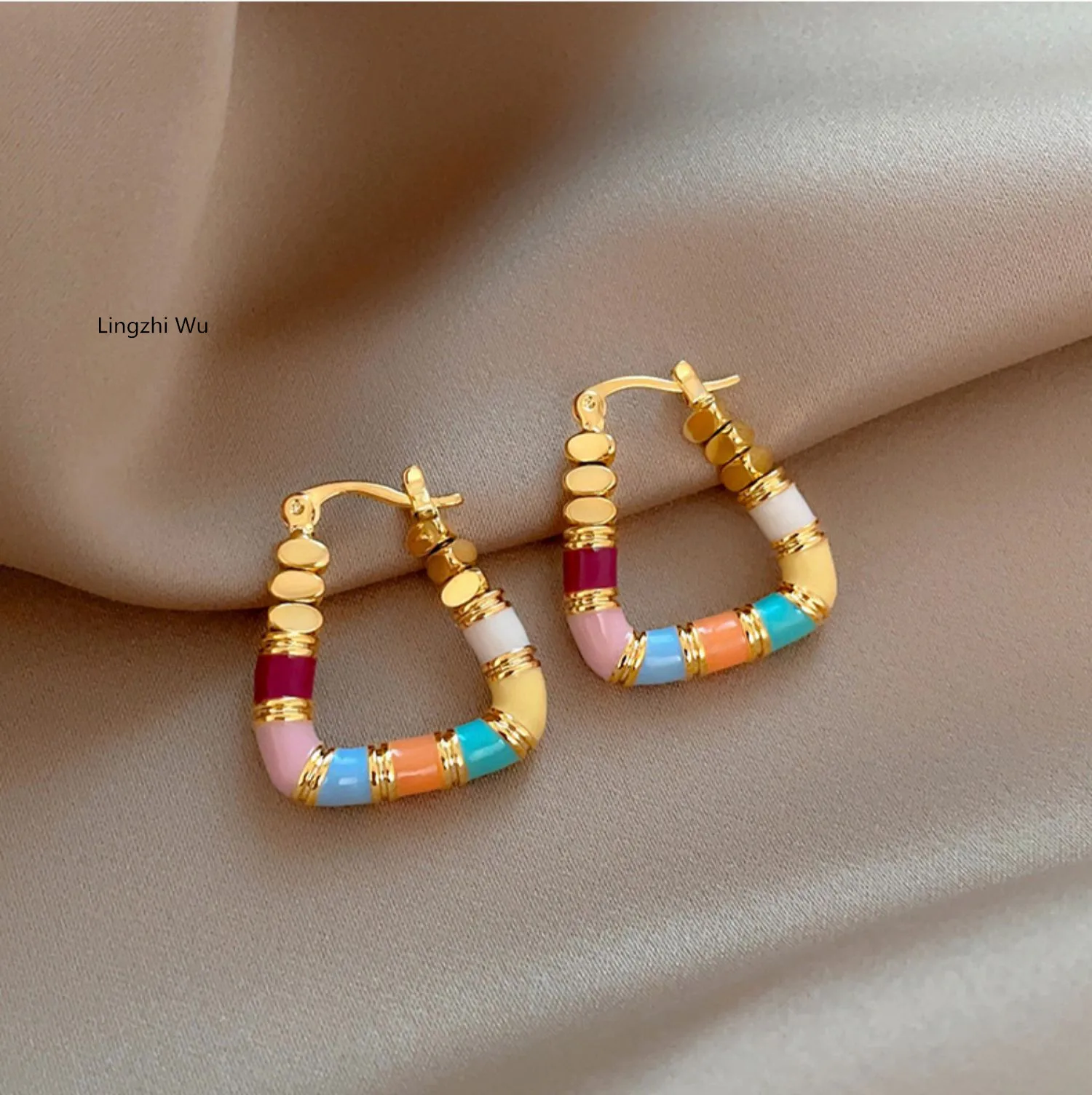 

Lingzhi Wu Colorful Drip Glaze Geometry Enamel Design Earrings