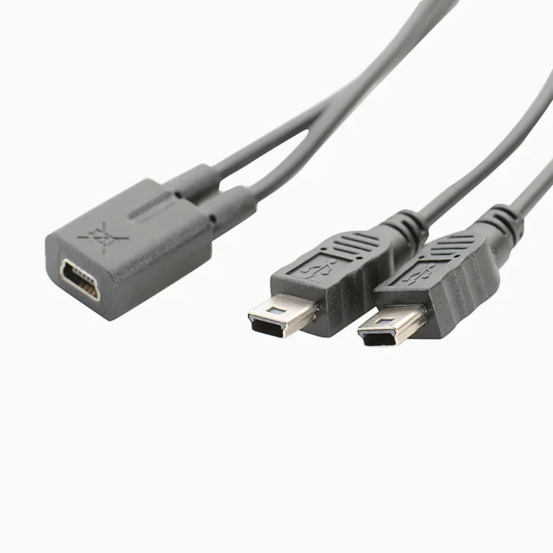 Mini USB 5Pin Female To Mini Usb 5pin Male + Micro USB Male Y Splitter 1 To 2 Converter Charging Cable 30CM