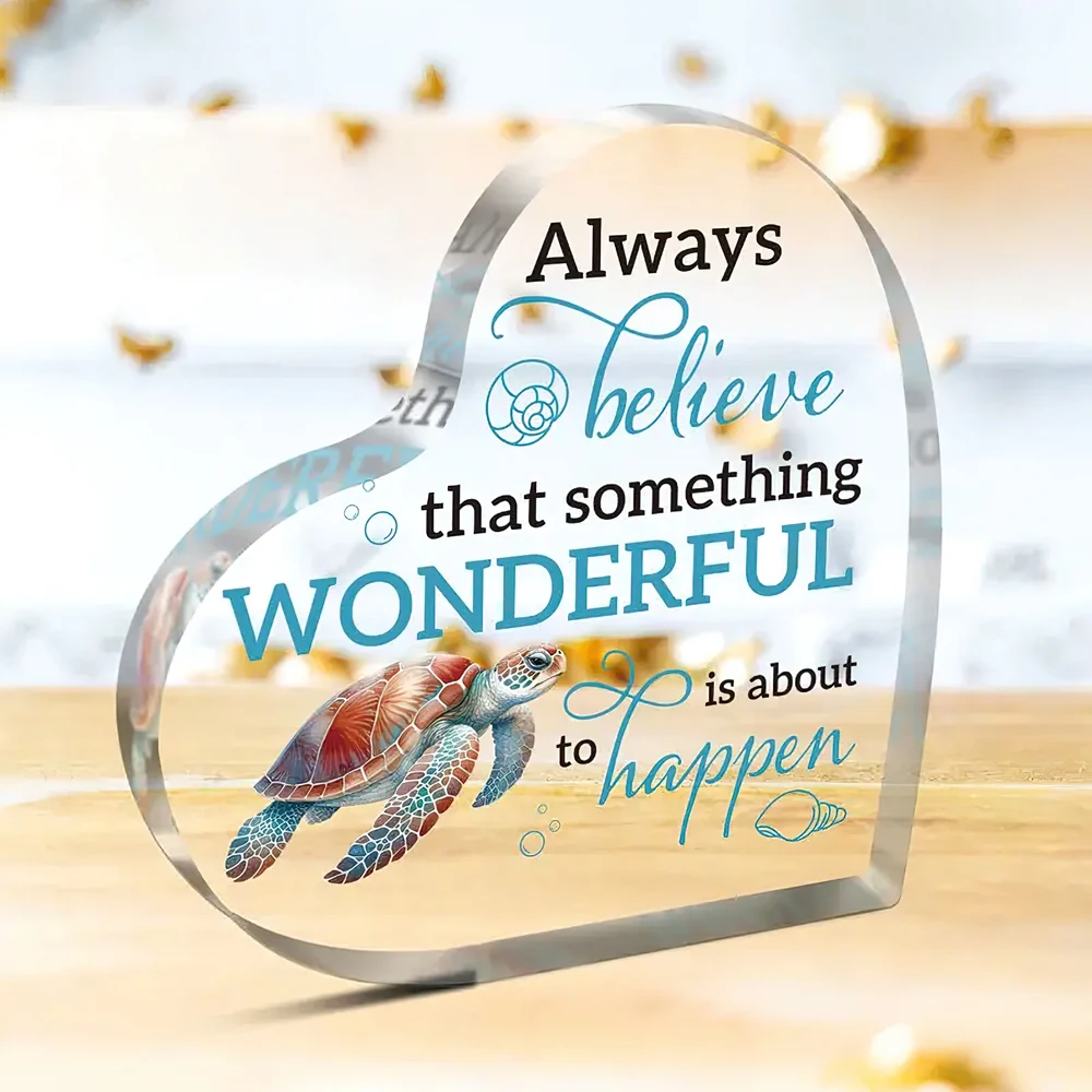 اقتباس ملهم من الأكريليك على شكل قلب مع تصميم سلحفاة بحرية - ديكور كلاسيكي لسطح الطاولة للمنزل والمكتب #1