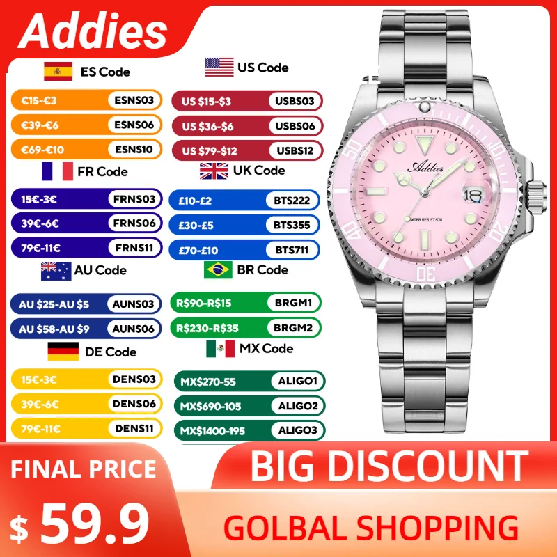 Addies 2026 Luxury Women Quartz Watches BGW9/C3 Super Luminous 50m Waterproof Mineral Glass Business Ladies Wristwatch