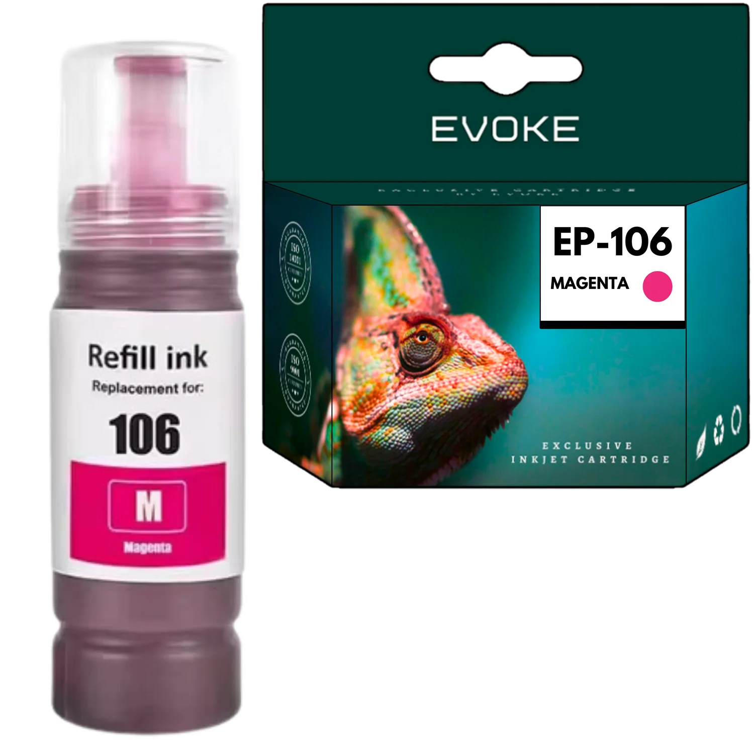 Evoke Compatibele Inkt voor Epson 106 C13T00R340 Magenta 70 ml 5000 Pagina's Ecotank L7160 L7180 Et-7700 Et-7750