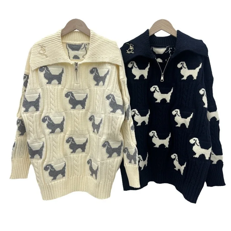 Sweater jacket for autumn and winter, new style, collar, full body, small dog, medium to long length, high-quality knitted long