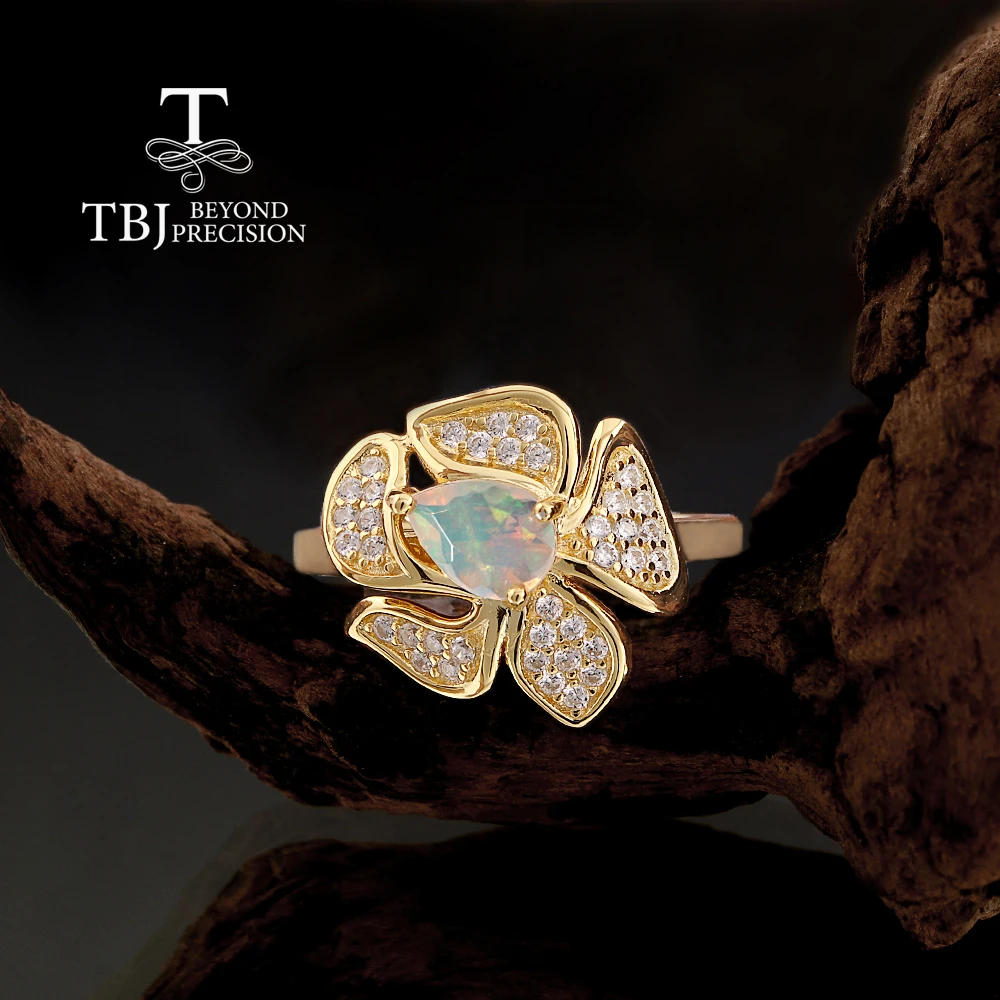 

Легкое роскошное женское кольцо из стерлингового серебра 925 пробы с натуральной грушей 5*7 мм, эфиопский опал, цветочный дизайн, изысканные украшения для подарков на годовщину