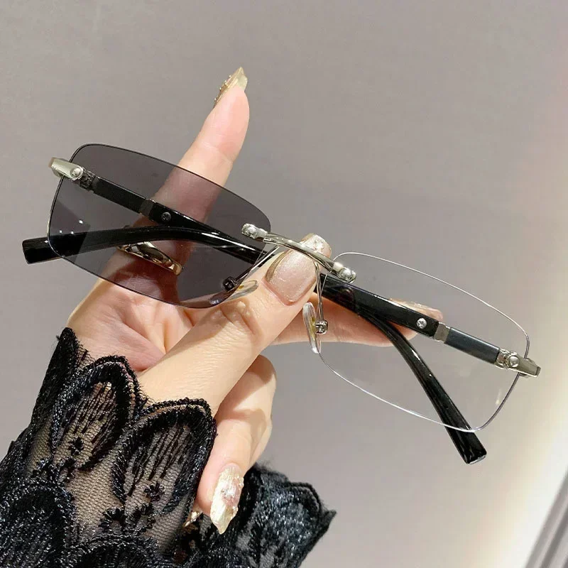 Square Rimless Photochromic Myopia Glasses Men Women Business Anti-UV Nearsighted Eyewear Retro Eyeglasses 0-1.0-4.0 image 2