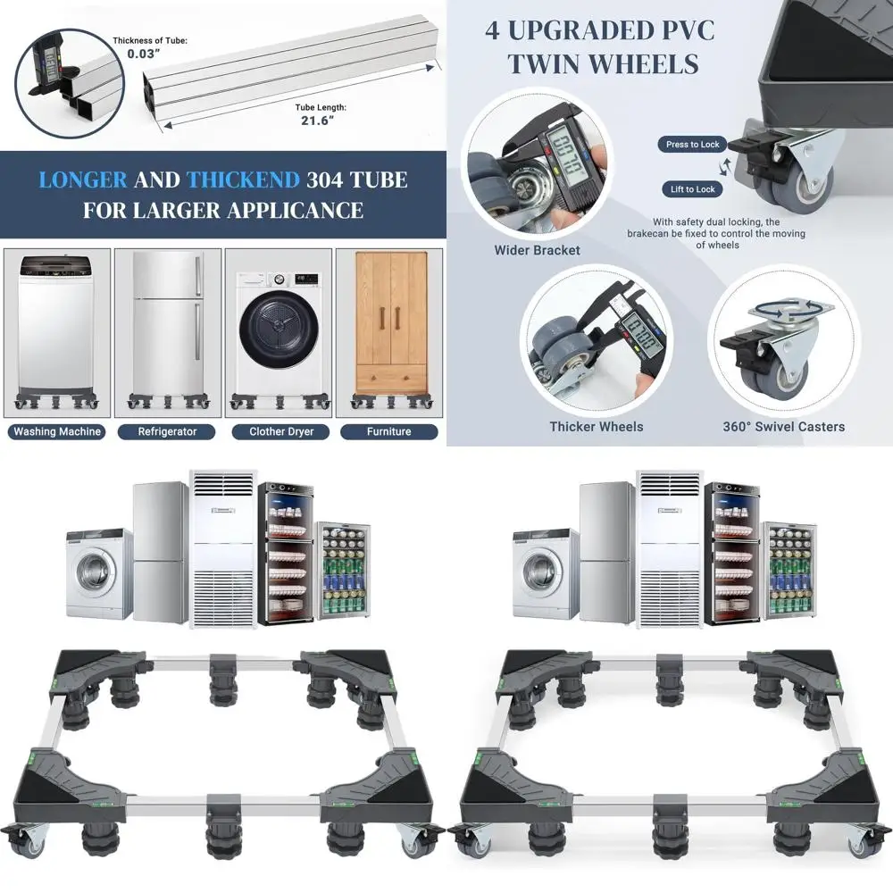 

Модернизированная полноразмерная подставка для стиральной машины с запирающимися колесами и регулируемыми ножками для бытовой техники и мобильности мебели
