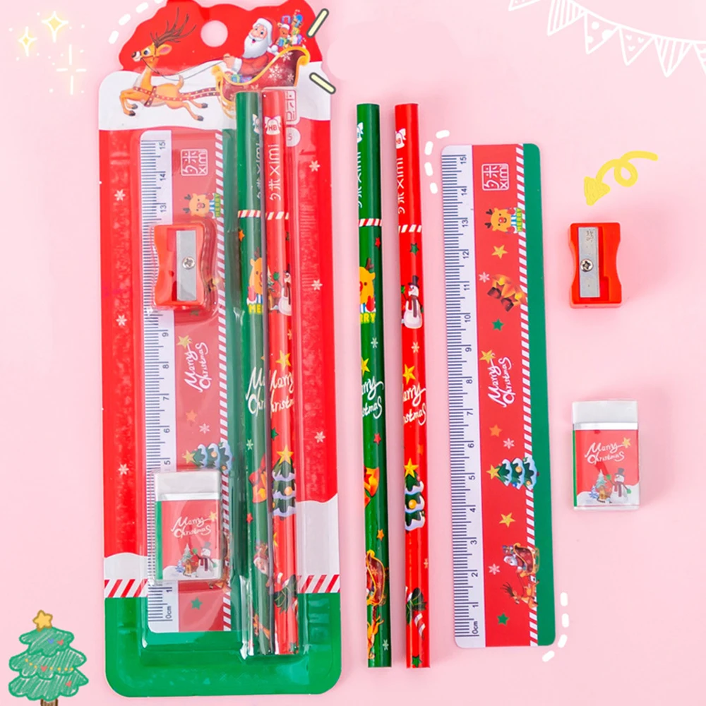 5pcs/set Cartoon Christmas Pencil Set Kids Writing Drawing Pencil Cute Gift Stationery School Supplies