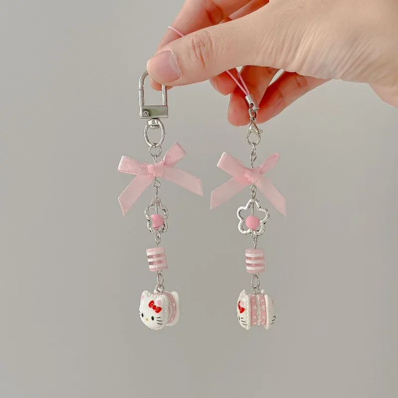 Kawaii hello kitty chaveiro bonito dos desenhos animados arco corrente do telefone móvel viagem feminino suprimentos decoração de mesa presente do estudante atacado