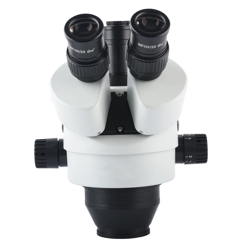 7-45x stereo microscope lens, 1X camera interface, and synchronous observation of the three lens and eyepiece