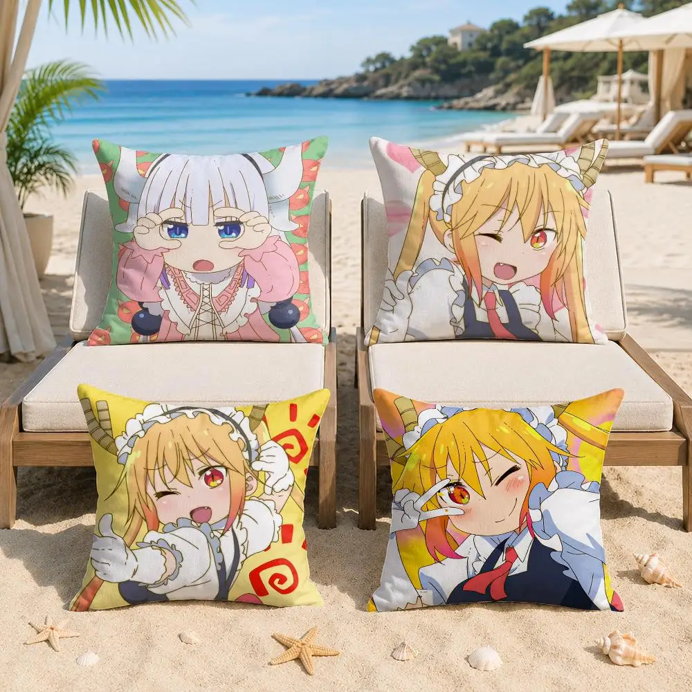 Miss Kobayashis Dragon Maid Cushion Cover Silky Short Plush Invisible Zipper Dustproof Sofa Pillow Case For Home Decor