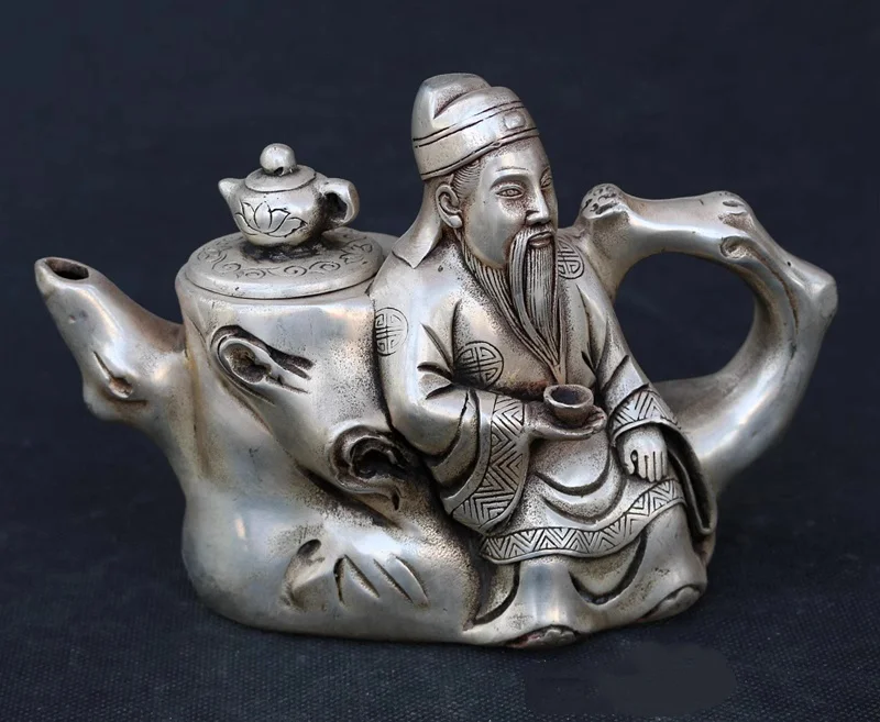

Chinese Antique Bronze Teapot Ornament White Bronze Teapot Handmade Collectible Creative Home Decor Decoration exquisite gift