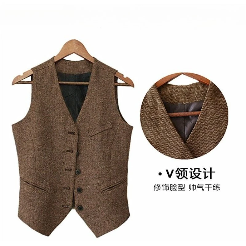 Vintage Tweed Equestrian Riding Vest Women V-neck Single Breasted Sleeveless Blazer Jackets Outwear Corset Tank Tops Riding Cami
