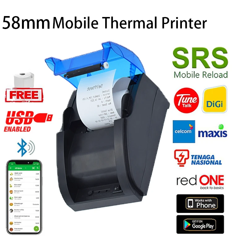 Wireless Bluetooth Thermal Printer 58mm Android Mobile Printer for Restaurant and Hotel