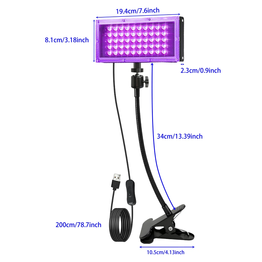 50 LEDs Black Light Lamp Clip On Flexible Gooseneck 90° Adjustable Blacklight for Party Fluorescent Poster Body Paint Decor view 2