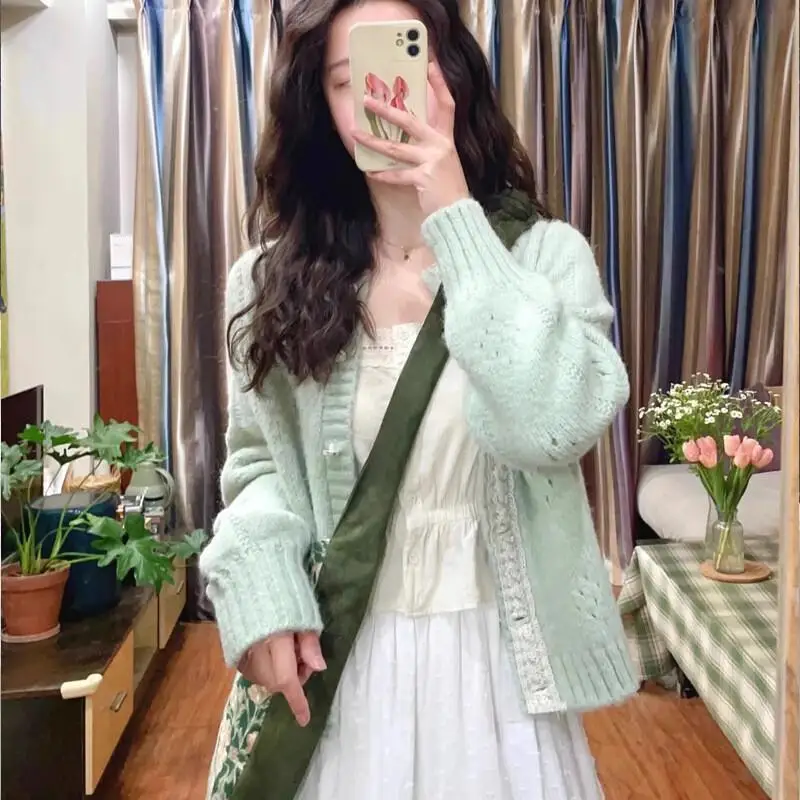 

Женская одежда, трикотаж, кардиган, свитер, пальто, популярная в корейском стиле, женская одежда, зима 2025 г., свободные толстые уютные топы